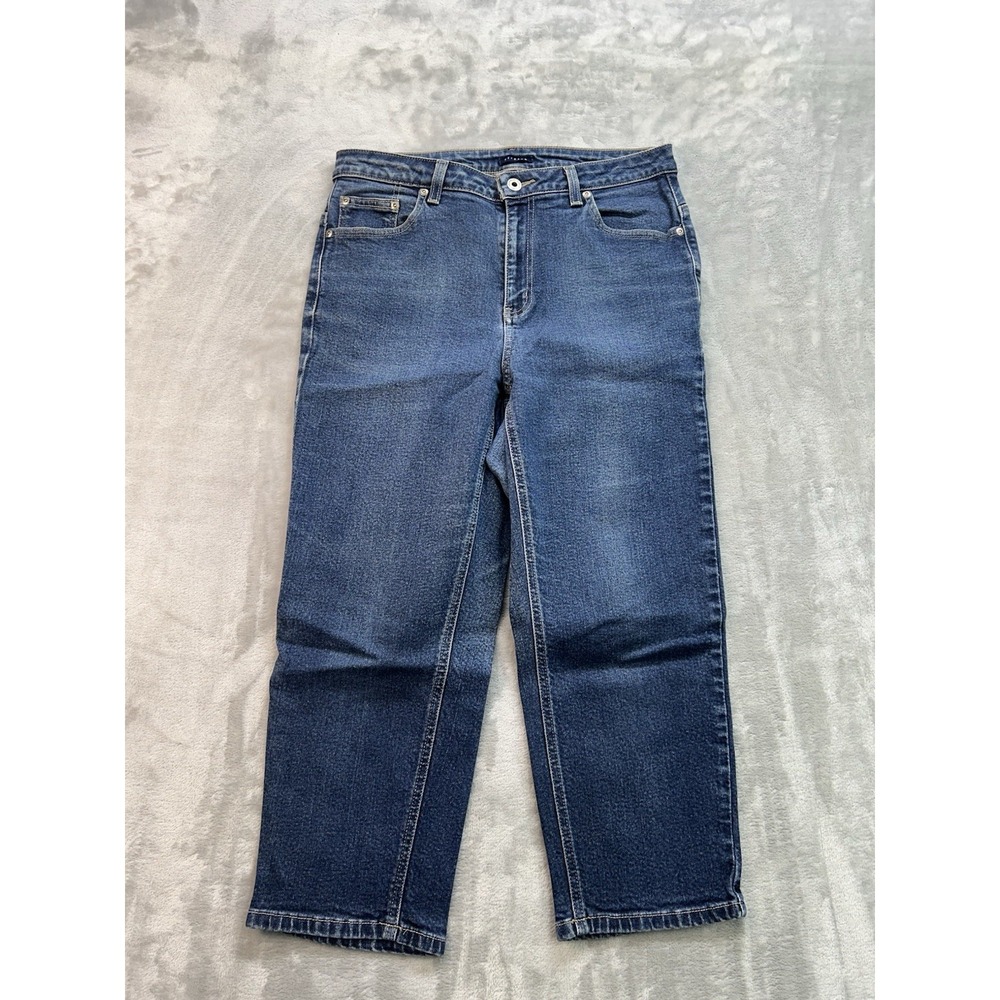 Venezia Y2K Jeans Womens Sz 14 Blue Tapered Crop Stretch Whiskered Faded Denim